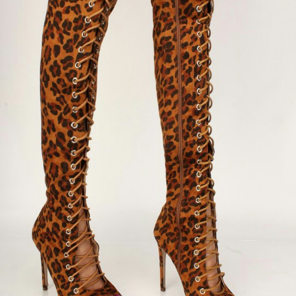 Over the knee leopard print boot